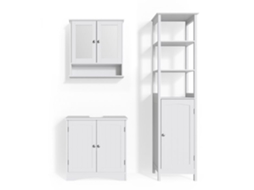 Conjunto De Móveis De Banheiro Bianco, 3 Peças, Com Armário Alto, Branco, Vicco