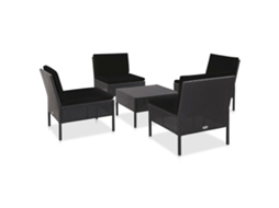 Vidaxl Conjunto Sofás De Jardim C/ Almofadões 5 Pcs Vime Pe Preto