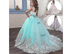 Vestido de renda longo para meninas, festa formal, azul, 4-14 anos, 8-406