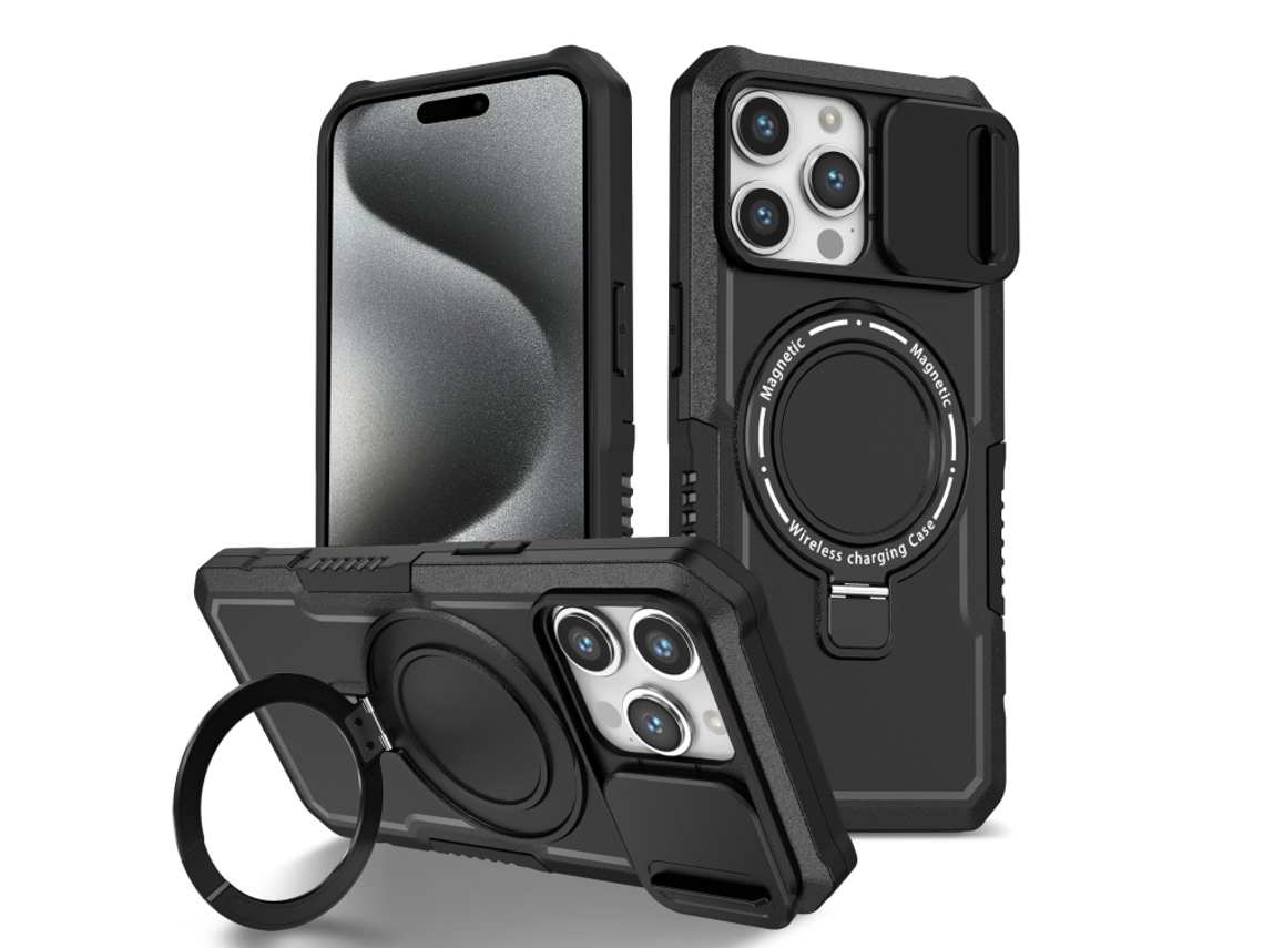 Capa Zruxe Compativel Com Iphone 15 Pro Max (sliding Camshield - Magsafe - Tpu Hybrid Pc - Preto)