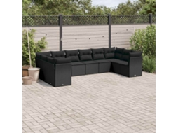 Vidaxl 10 Pcs Conjunto Sofás De Jardim C/ Almofadões Vime Pe Preto