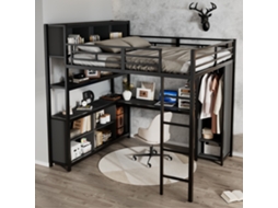 Cama Metálica 140x200 com Escrivaninha e Guarda roupa Preta
