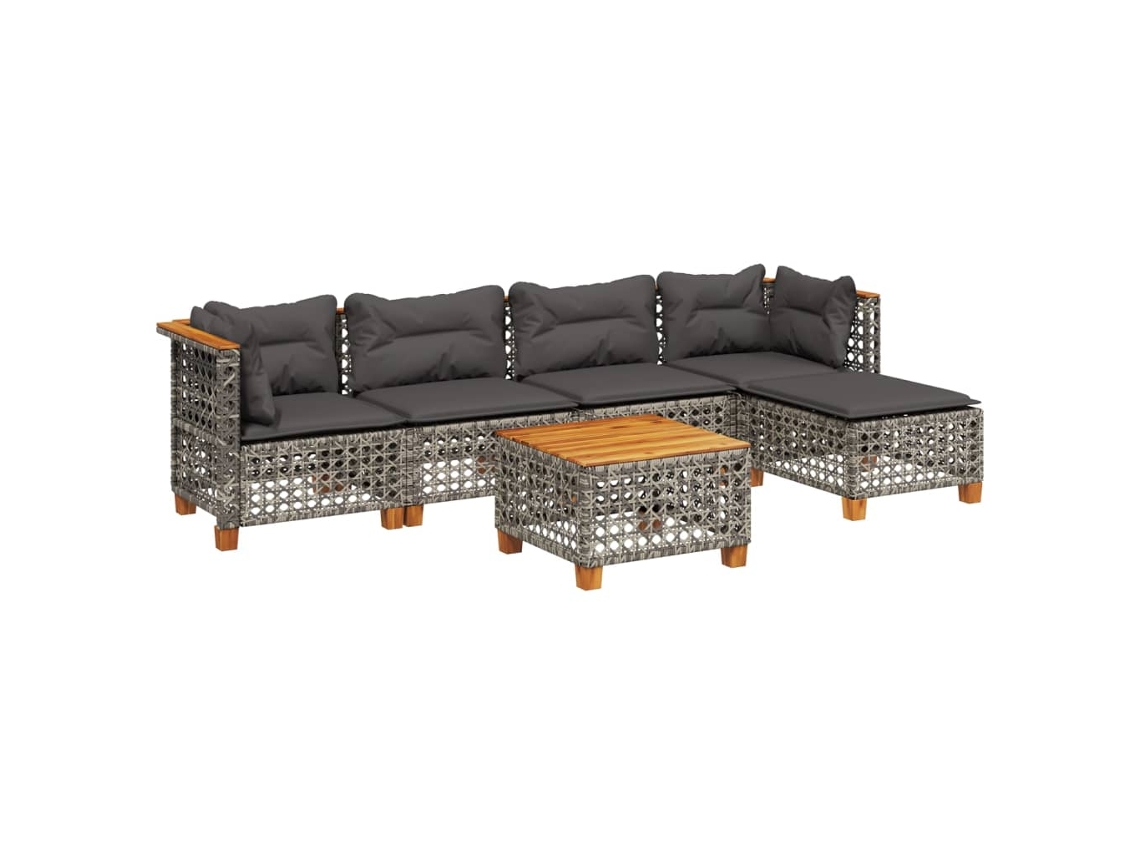 Maison Exclusive - 6 Pcs Conjunto Sofás De Jardim Com Almofadões Vime Cinzento
