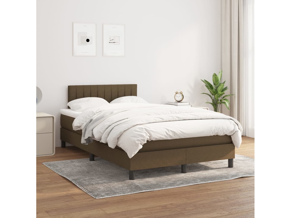 Vidaxl Cama Com Molas/colchão 120x200 Cm Tecido Castanho-escuro