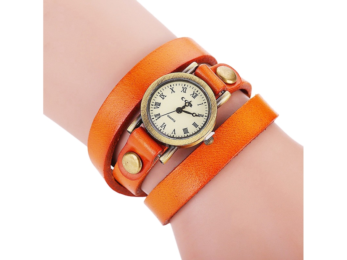 Relógio Pulseira Feminino Estilo Punk Camadas Múltiplas Liga Quartzo Laranja