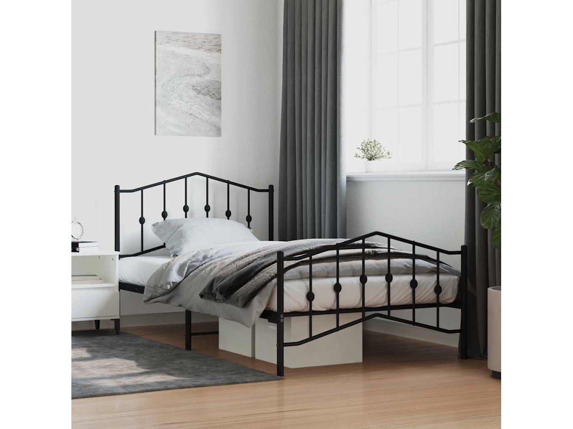 Vidaxl Estrutura De Cama Com Cabeceira E Pés 107x203 Cm Metal Preto