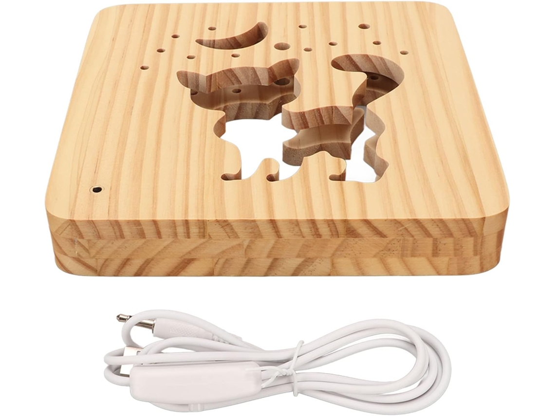 Luminária De Madeira 3d Com Luz Led Suave Em Formato Gato Fofo E