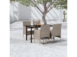 Vidaxl 5 Pcs Conjunto De Jantar P/ Jardim C/ Almofadões Bege E Preto