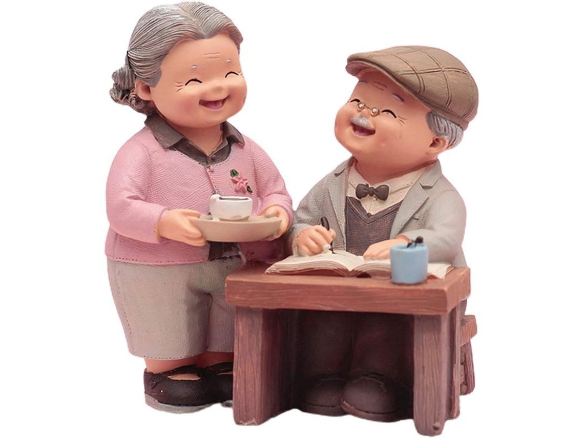 Figura De Resina Pareja Anciana Escultura Decorativa Para Hogar Oficina Regalo Navidad Cumpleaños