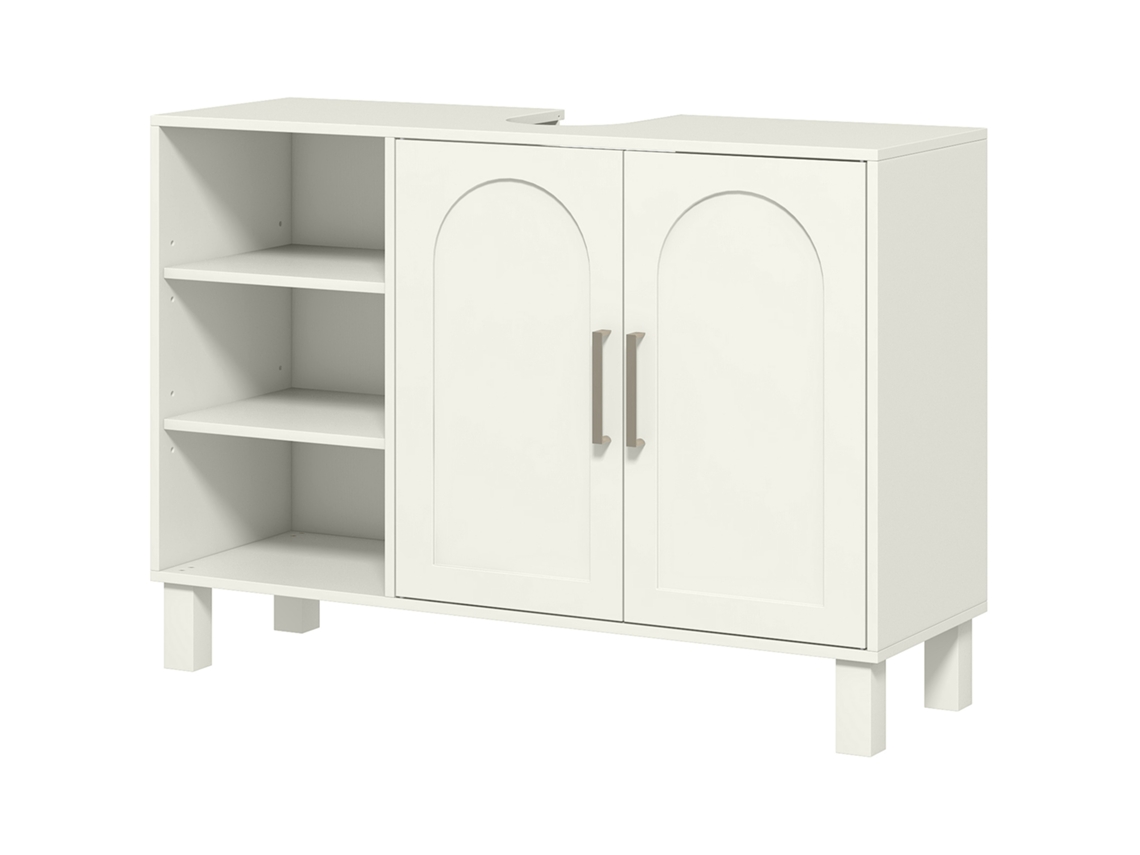 Armário Banheiro 90x30x63h 2 Andares Com Prateleiras, Creme