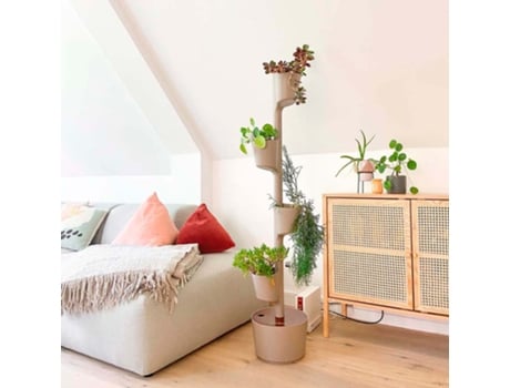 Jardineira Vertical Citysens, Cor Corteza, Com 4 Vasos, Rega Manual E Madeira Teka.