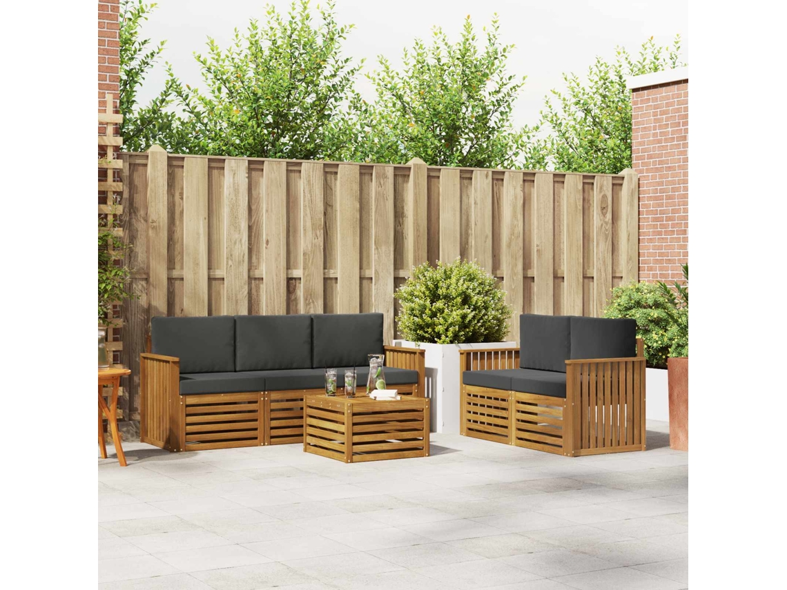 Vidaxl Conjunto De Sofás Para Exterior 6 Unid. Natural E Antracite