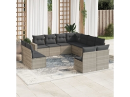 Vidaxl 11 Pcs Conjunto Sofás De Jardim C/ Almofadões Vime Pe Cinzento