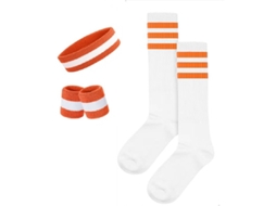 Conjunto Completo Yuysan Faixas De Cabeça, Munhequeiras E Meias Desportivas Elásticas, Absorventes De Suor Para Ginásio E Corrida Laranja Branco