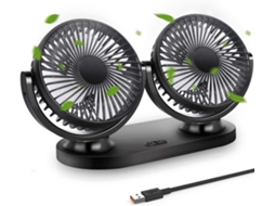 Mini Ventilador Usb Para Carro, Cabeça Dupla, Rotação De 360°, Rotação Horizontal De 180°, 3 Velocidades, Ventilador