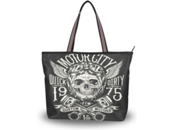 Bolsa de Ombro Feminina Grande com Zíper Vintage para Motocicleta 40 X 29 X 9 Cm Tecido de Poliéste Estampa em