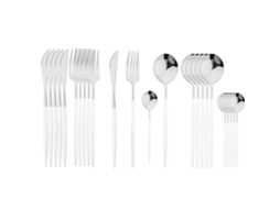Conjunto de Talheres de Aço Inoxidável com 24 Peças, Incluindo Faca, Colher e Garfo. MDUG (prateado)