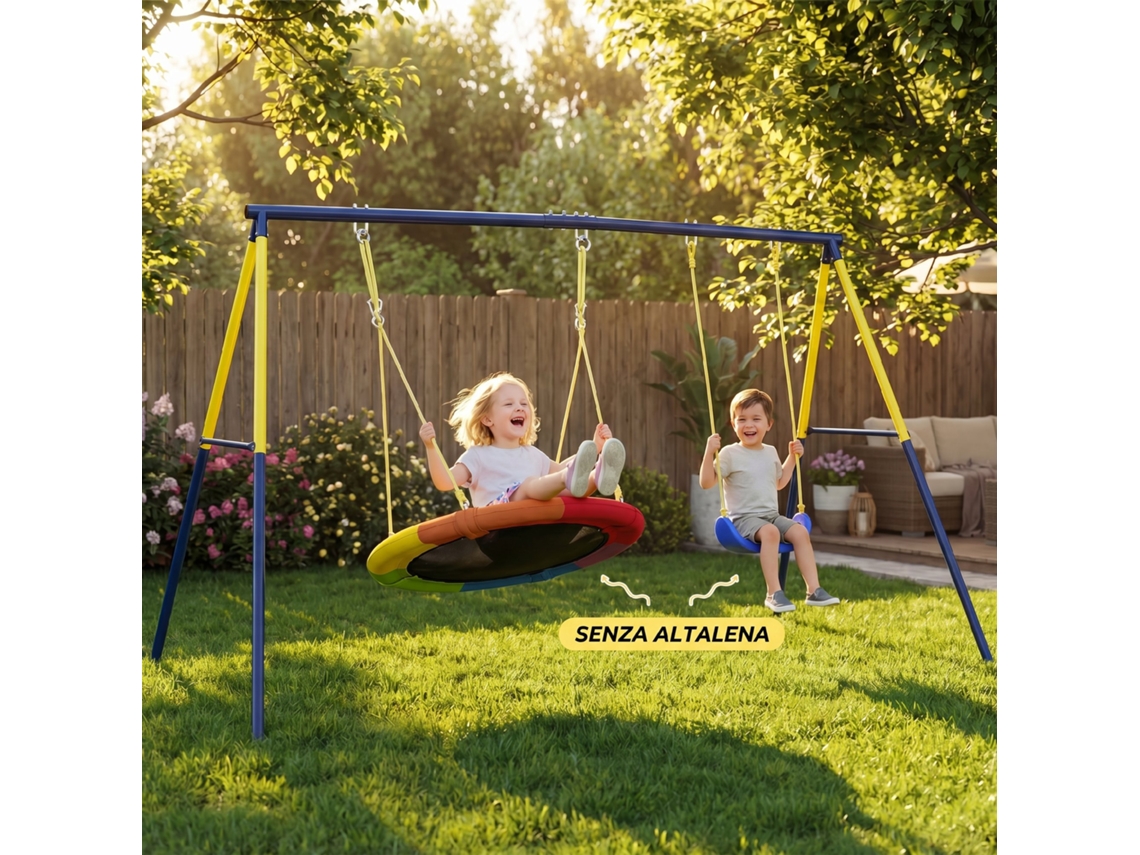 Estrutura Para Baloiço De Jardim P/ Crianças 3-8 Anos Em Aço, 4 Ganchos, 260x160x178 Cm, Azul
