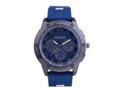 Relógio masculino de quartzo com pulseira de silicone e mostrador redondo azul royal.
