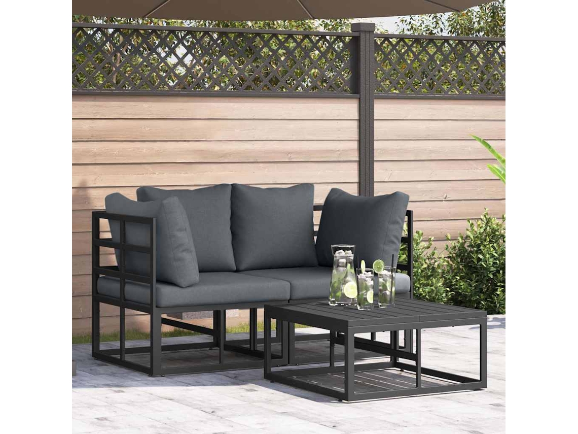 Vidaxl Conjunto de Sofá de Jardim 3 Pcs Preto Metal