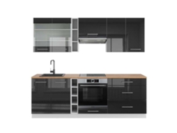 Cozinha Fame-Line, 235 cm, Carvalho PT, Antracite brilhante/branco VICCO
