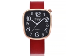 Relógio de pulso CCQ Quartz para mulheres e homens com mostrador numérico vermelho e preto