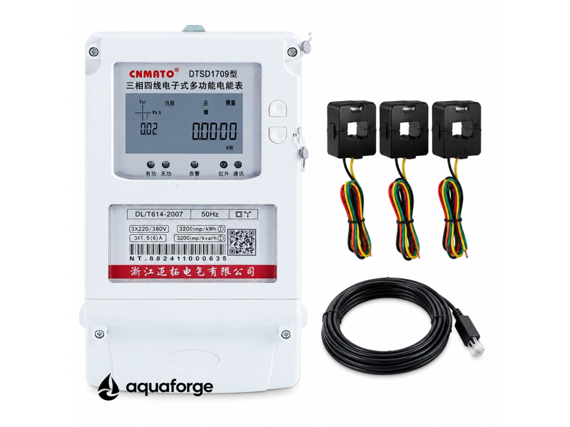 Medidor Elétrico Multifuncional Aquaforge Dtsd1709 Com Ecrã Lcd E Rs485 Modbus Para Quadro Elétrico