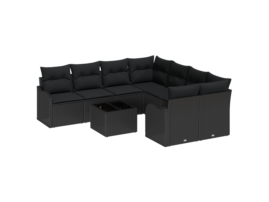 Conjunto 9 Conjunto De Sofá De Jardim Vidaxl Preto Vime Pe (232,5 X 234 X 85 Cm)