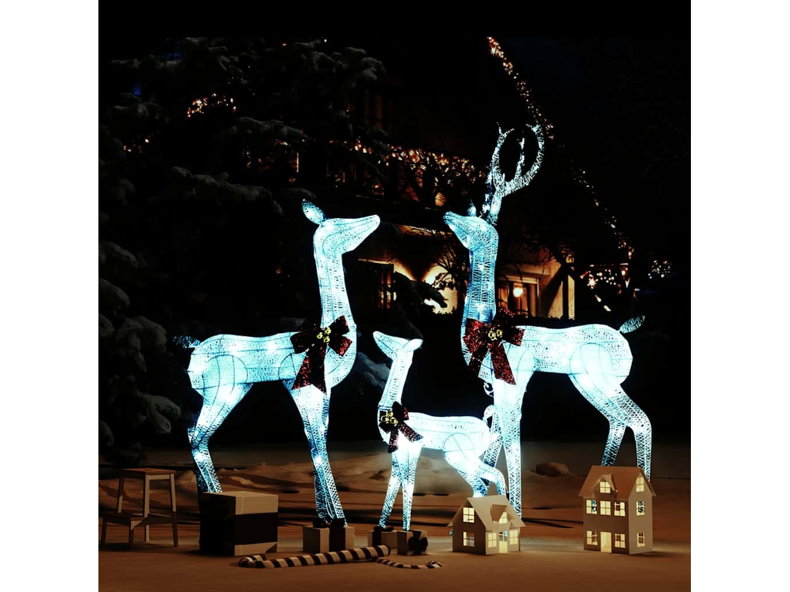 Vidaxl Família Renas Decorativas Natal 201 Luzes Led Branco/prateado