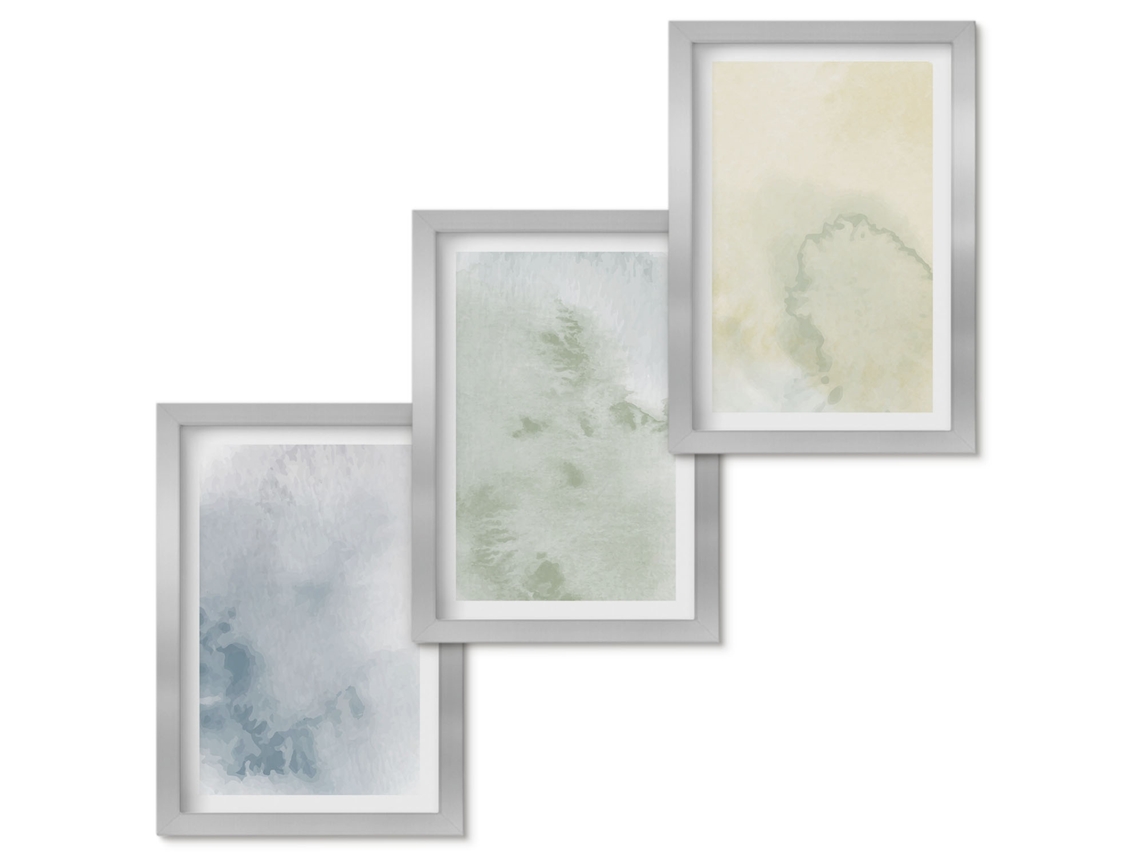 Um Conjunto De Imagens Decorativas Em Uma Molduraaquarelas Em Tons Pastel Sobre Tela Moldura Prateada Pinturas De Quarto Espelharte (3 Peças 20x30 Cm)