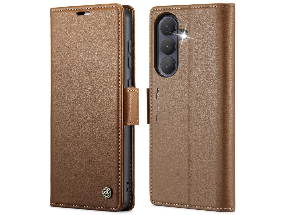 Capa Para Samsung Galaxy S26 5g De Couro Com Textura De Lichia E Fecho Borboleta Proteção E Rfid Antirroubo Marrom