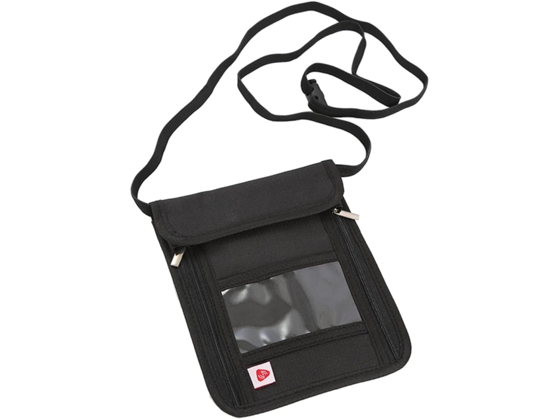 Bolsa De Pescoço Preta Em Nylon Com Bloqueio Rfid Para Passaportes