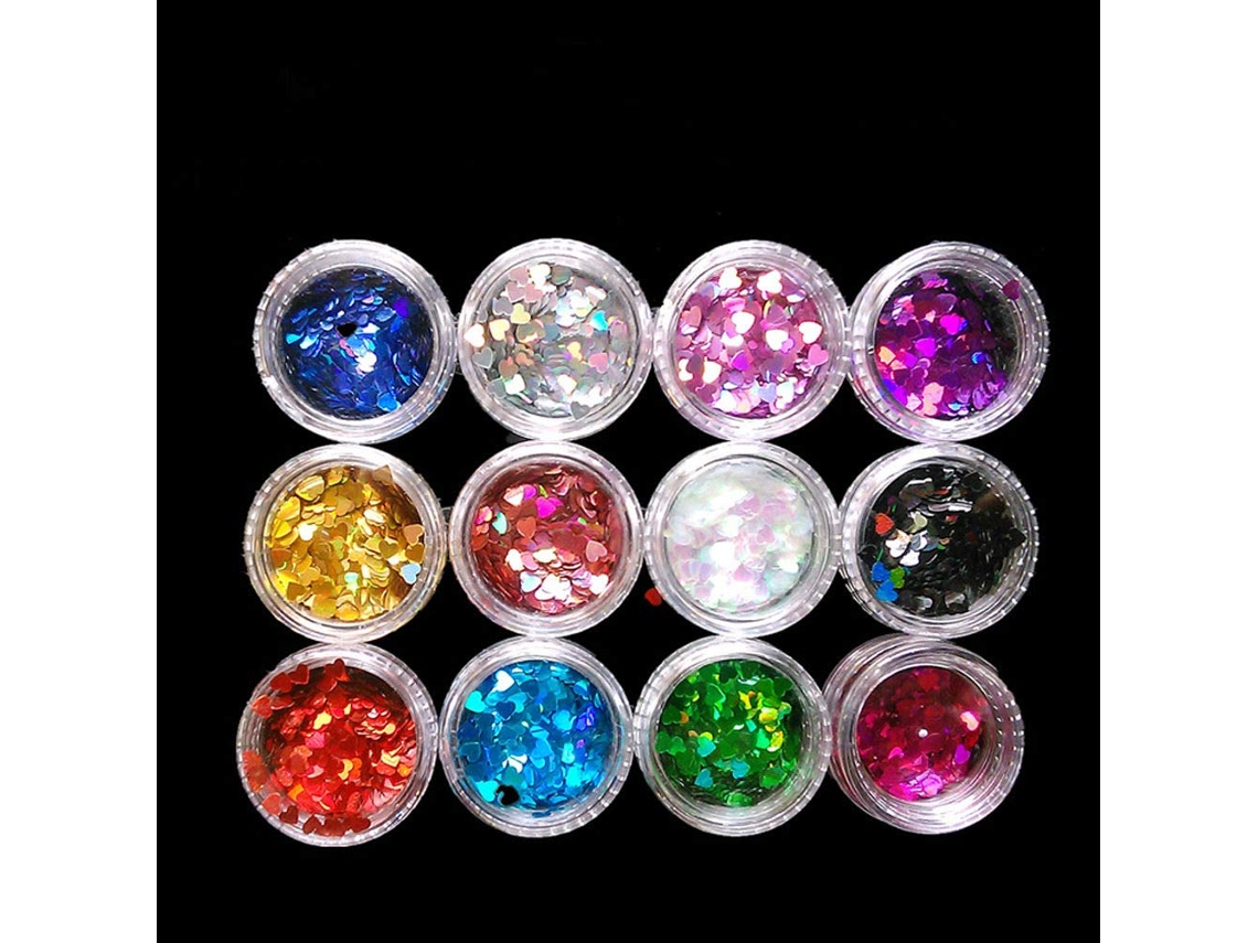Forma 3D Laser Metal 12 Caixas Unha Glitter Lantejoulas Decorações Nail Art Beleza Cromática Holográfica Paillette Tips Coração ZMDECQNA