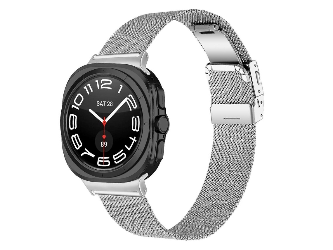 Pulseira De Metal Milanesa Com Fivela De Tartaruga Para Samsung Galaxy Watch Ultra 47mm / Ultra 2025