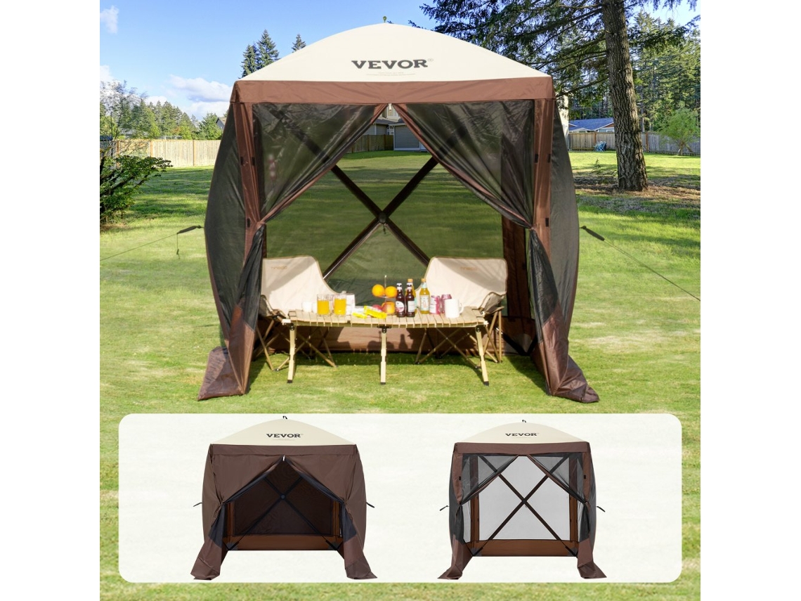 Tenda Pop-Up VEVOR Gazebo com Tela Pop-Up Abrigo Solar com Dossel de 4 Lados Marrom