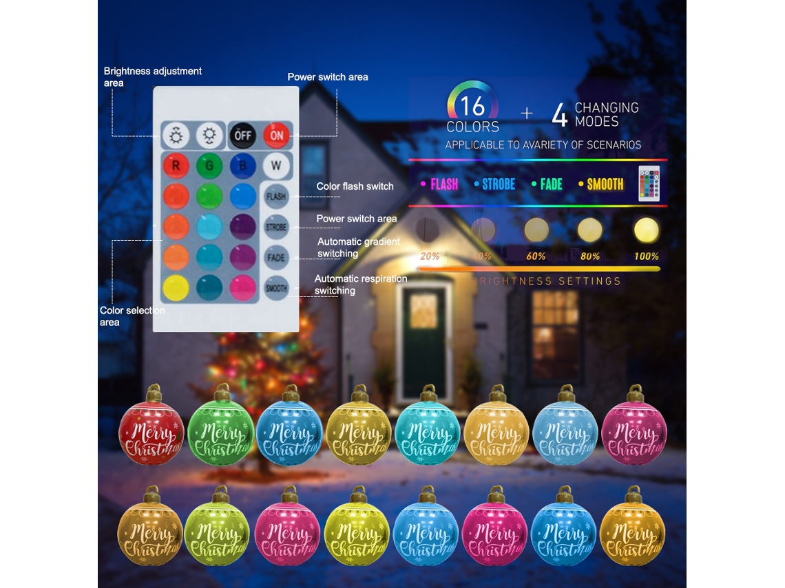 Bola De Natal Inflável Grande Com Led 16 Cores E Controle Remoto