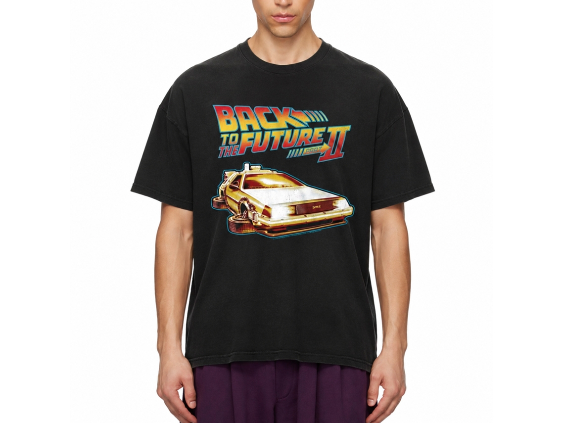 Rockinstone Back To The Future Movie Car With Flat Wheels Black Adult T-shirt Size:l