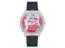 Relógio Casual Unissex de Quartzo com Pulseira Pu Padrão Natalino Presente (preto)