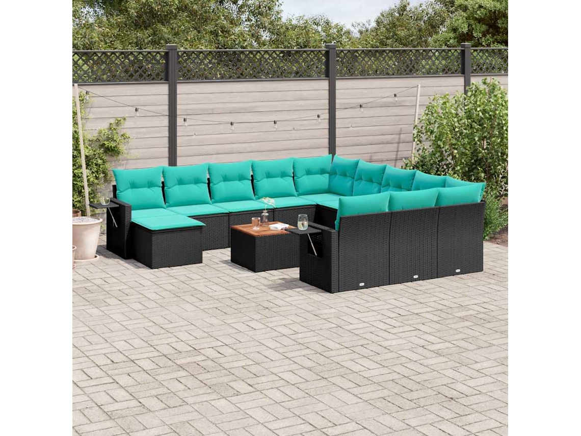 Vidaxl Conjunto De Sofá De Jardim Com 13 Peças E Almofadas Em Rattan Sintético Preto