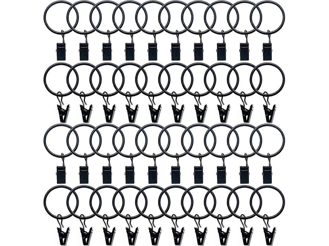Nova Line 40 Anéis de Cortina de Metal com Clips Diâmetro Interno 32mm Preto
