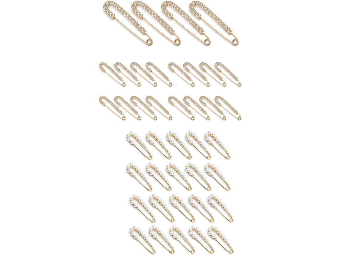 Conjunto De 40 Broches Dourados Com Pérolas E Strass Para Mulheres