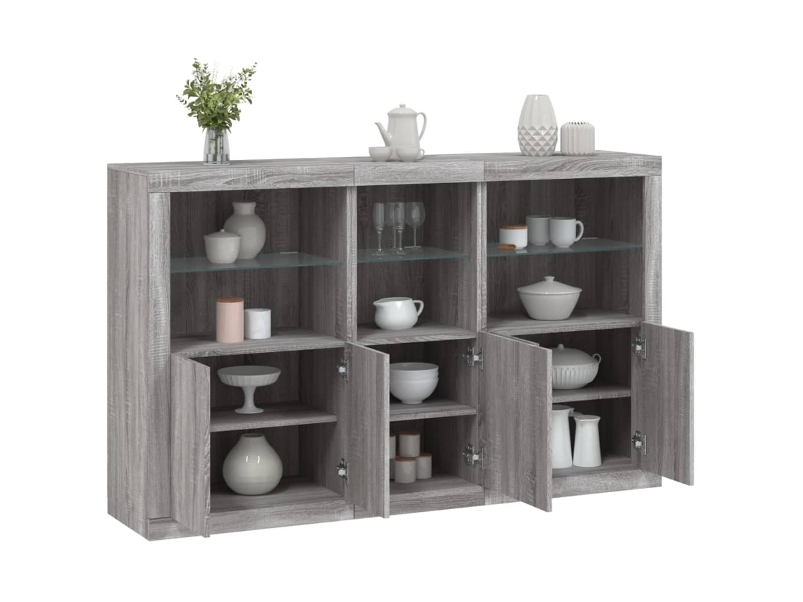 Aparador con luces LED 162x37x100 cm Gris Sonoma