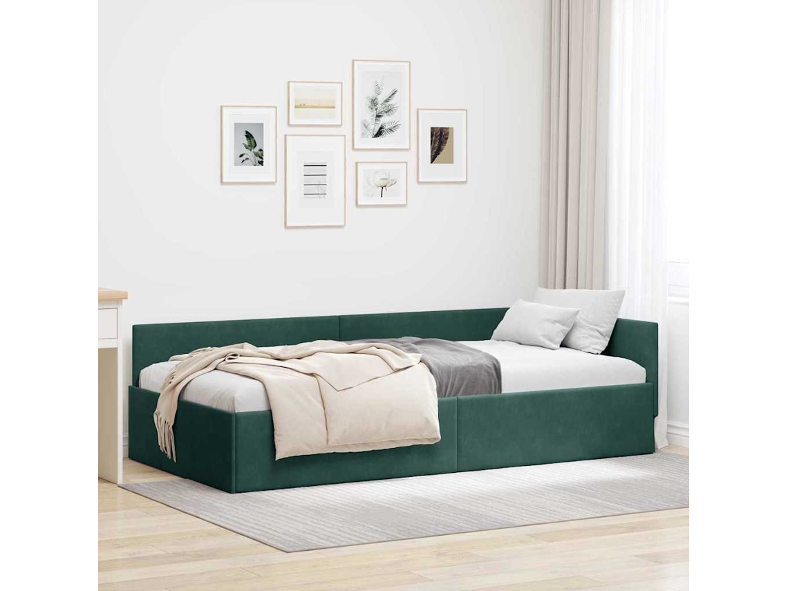 Vidaxl Estrutura De Cama De Canto Verde Escuro 80 Cm X 200 Cm Veludo