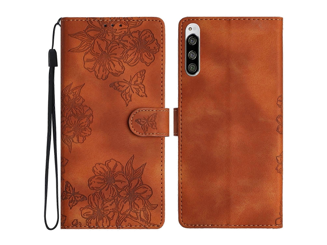 Capa De Celular Em Pu Com Estampa De Borboleta E Flor De Cerejeira