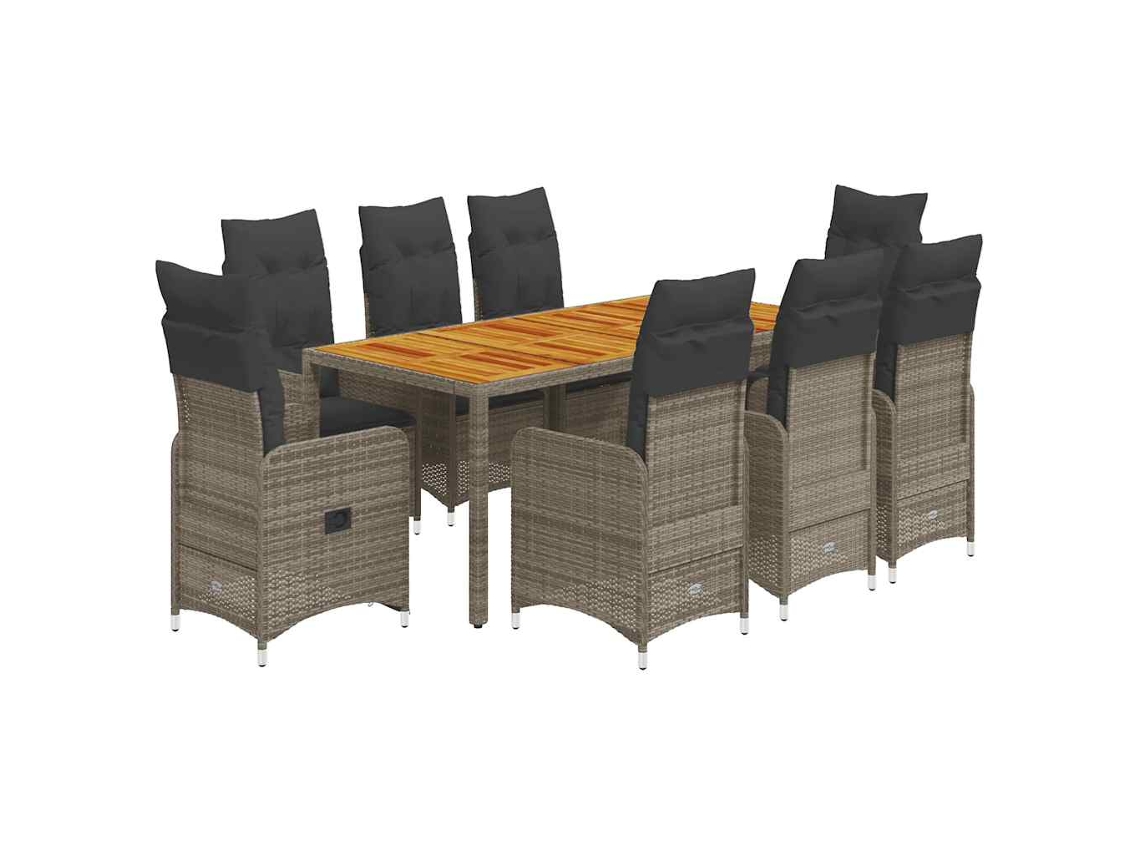 Conjunto 9 bistrô de jardim c/ almofadões VIDAXL vime PE cinzento