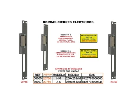 Dorcas cierre elect.autom. a-g+placa 250x25 mm gris s3117-db121g