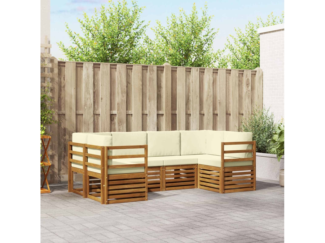 Vidaxl Conjunto De Sofá Sectional Com Almofada 6 Pcs Natural E Creme