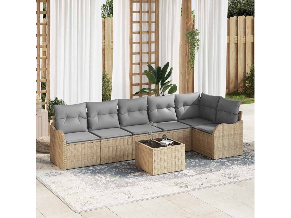 Vidaxl Conjunto De Sofá De Jardim 7 Unid. Preto Vime Pe