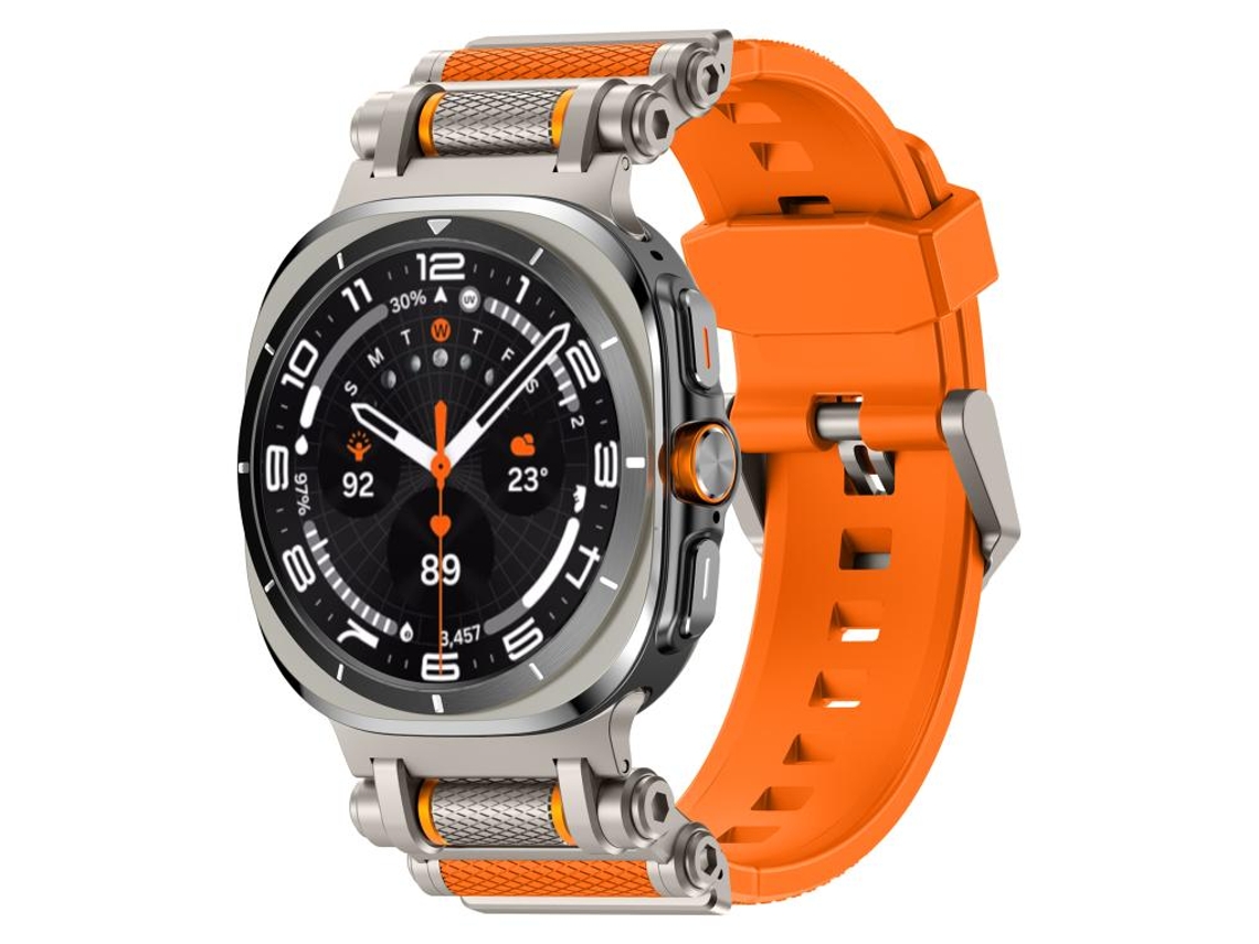 Bracelete para Samsung Galaxy Watch Ultra Silicone com Conector de Metal Laranja Titânio XIAOMOYU (47mm)