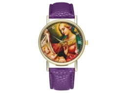 Reloj De Pulsera Unisex De Cuarzo Con Correa De Pu Y Dial Redondo Patrón Figura (morado)